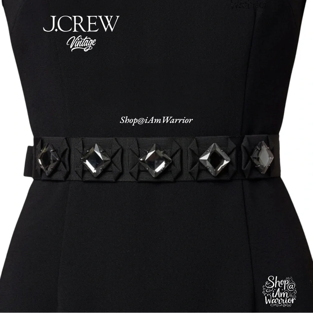 J.Crew Vintage Black Grosgrain Ribbon Belt w/ Smoky Crystal Squares @iamwarrior - Picture 2 of 9